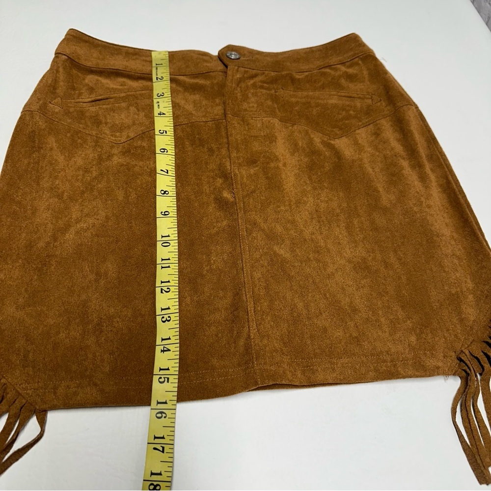 Double D Ranch Suede Fringe Mini Skirt in Cognac Brown - Picture 3 of 9